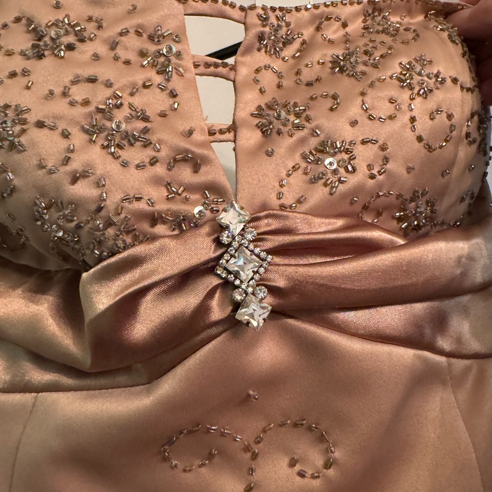Elegant Embellished Gold Satin Dress
